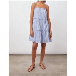 Rails Caralyn Lighthouse Blue Striped Cotton Tiered Midi Dress Size L